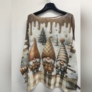 #1021 Loowie Choco Gnome Christmas Round Knit Printed Sweater